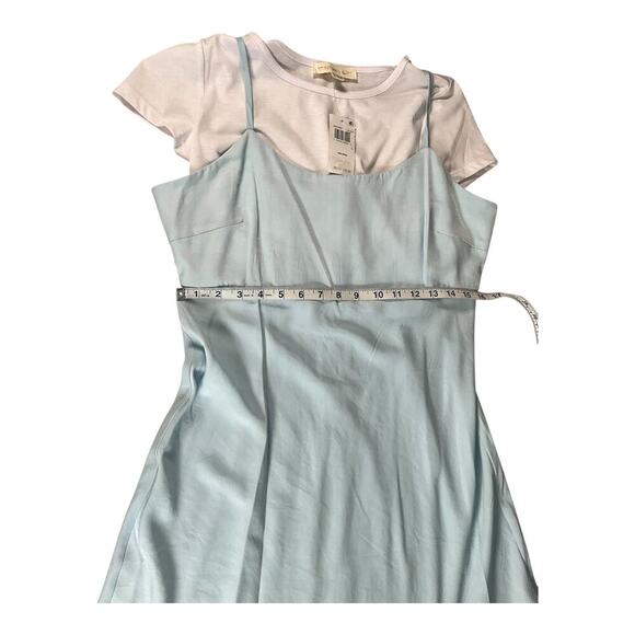 Madden Girl NWT Junior's 2 In 1 T-Shirt Slip Dress In Baby Blue and White Large - Picture 7 of 8